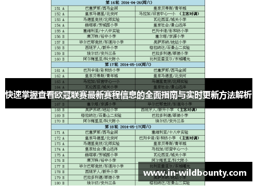 快速掌握查看欧冠联赛最新赛程信息的全面指南与实时更新方法解析