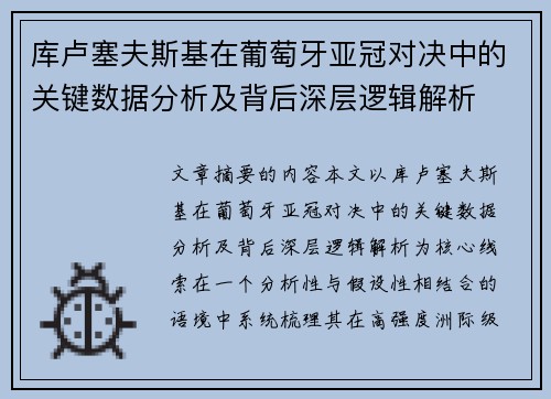 库卢塞夫斯基在葡萄牙亚冠对决中的关键数据分析及背后深层逻辑解析